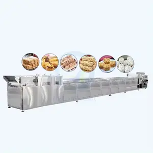 Linha automática de fabricação de barras de cereais com túnel de resfriamento com fogão e misturador de nozes e máquinas formadoras de barras