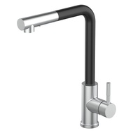 Robinet de cuisine monocommande en acier inoxydable, style classique moderne, avec tête flexible rotative à 360 degrés, à poser sur plan.