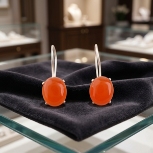 Boucles d'oreilles artisanales en pierre de cornaline orange, magnifiques, en argent sterling 925 plaqué, pour femmes et filles. - Product Image 1