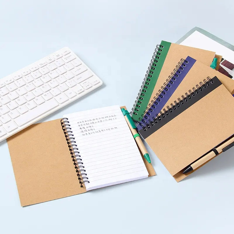 Notebook de papel eco espiral personalizado, notebook de papel personalizado promocional barato com caneta para presentes de estudantes de escritório