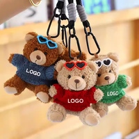 Porte-clés personnalisé en peluche douce avec lunettes, pull et logo imprimé, idéal pour sac