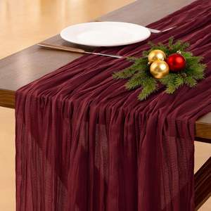 Burgundy Red Valentine's Day Table Runner <strong>Cheesecloth</strong> 10FT Runner for Wedding Party Baby Birthday Holiday Decorations - Product Image 1