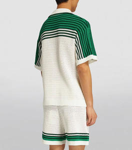 Cárdigan de Punto de Algodón Personalizado para Hombre, Azul <span class=keywords><strong>y</strong></span> Blanco con Bolsillos, Manga Corta, Camiseta de Punto para Hombre - Product Image 2