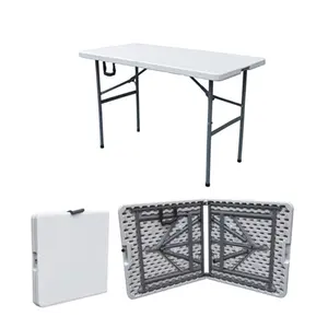 Meja Lipat Cetak Tiup Plastik 120Cm, Meja Perjamuan Persegi Panjang Resin untuk Dijual/120*60*74Cm Putih Luar Ruangan/Meja Tumpuk