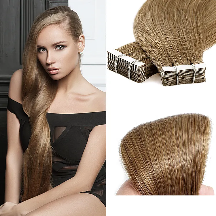 Jiffy hair-extensiones de cabello humano, cinta de doble estiramiento, Invisible, Europeo, Remy, atado a mano