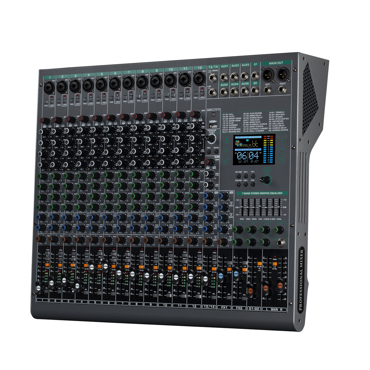 DX14 - High Quality DJ Music Mixer with 14 Dual DSP Channels