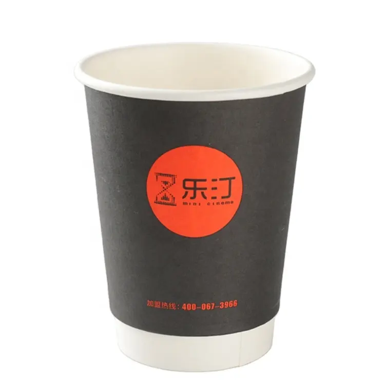 Logo Bedrukt Wegwerp Afhaalmaaltijden Dubbele Muur Papieren Beker Voor Warme Koffiedranken Met Deksels