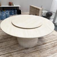 Table à manger ronde en travertin beige naturel, 180 cm, grande taille, table à manger en pierre avec plateau tournant, taille personnalisée