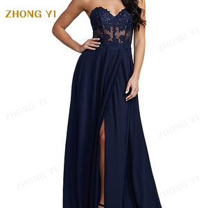 Personnalisé Femmes Printemps Été Senior Dentelle Broderie Soyeuse Longue <span class=keywords><strong>Robe</strong></span> A-ligne Élégante Formelle Étage Longueur Robes <span class=keywords><strong>de</strong></span> Soirée <span class=keywords><strong>de</strong></span> Fête - Product Image 2