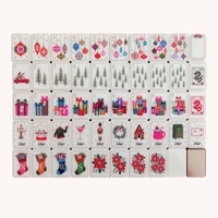 Set Mahjong Natal Ubin Mahjong Amerika dengan Alas Mahjong Desain Merah Hijau Meriah Grosir Langsung dari Pabrik Hadiah Kustom