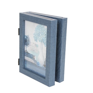 Cornice Doppia per Foto in Legno Blu 4x6 5x7, Cornice Pieghevole con Cerniera per 2 Foto, Decorazione da Tavolo per Casa e Matrimonio - Product Image 1