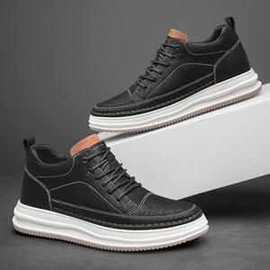 Zapatillas Negras de Hombre Estilo Coreano de Moda, Casuales, de Caña Alta, con Aumento de Altura Oculto, Punta Baja y Forro de Malla, Ideales para Otoño - Product Image 3