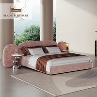 Cadre de lit en bois massif de style italien moderne, taille Queen/King, double, en tissu, mobilier de luxe pour la maison et l'hôtel