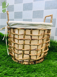Panier de rangement rond en jacinthe d'eau, bac organisateur en osier avec doublure en coton, panier à linge écologique pour la maison Vgreenart - Product Image 2