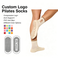 Chaussettes de Pilates pour femmes POPSOX personnalisées, longueur mi-mollet, semelles antidérapantes, confortables, respirantes, broderie jacquard artisanale