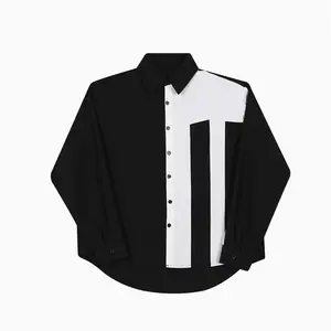 Boutique Wholesale 2023 Autumn Black and White Contrast Panel Design Sense Casual Long Sleeve Women's Shirts