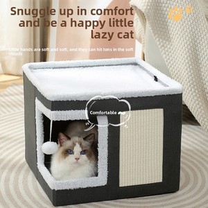 Nichoir isolé et scellé à double couche pour chats et chiens, <span class=keywords><strong>banc</strong></span> pour animaux de compagnie avec griffoir intégré et maison pliable pour le rangement - Product Image 3