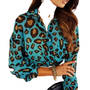 speed seller hot net red spring and fall thin temperament leopard print long-sleeved button down shirt blouse