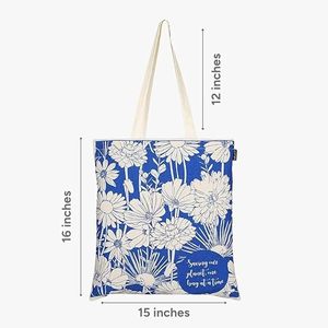 Bolsa de Mano de Lona Azul con Estampado Floral, Bolsa de Compras Reutilizable con Estampado de Flores Blancas, Bolsa de Hombro - Product Image 2