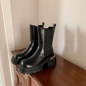 Botas de media pantorrilla ajustadas, modernas y versátiles para mujer, para otoño e invierno, con tacones gruesos. - Product Image 4