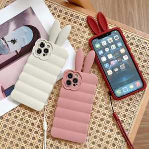 高品質高級3Dうさぎ耳付きiPhone13 Pro Max用スマホケース、フラワーデザイン耐衝撃スマホケース - Product Image 3