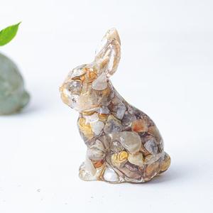 Parlak Kristal Epoksi Lapis Lazuli Tavşan Bebek Serbest Form Maskot Doğal Kristal Çakıl İçeren Özel Hediye - Product Image 5