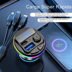 Caricabatterie auto 4 porte Enerfero con ricarica rapida e funzione FM supporta BMW tre cavi di ricarica e porta USB - Product Image 3