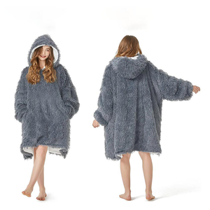 Inverno Longo Flanela De Pelúcia Velo Céu Azul Sólido Impresso Mulheres Pijama TV Wearable <span class=keywords><strong>Hoodie</strong></span> Cobertores para Uso Doméstico - Product Image 2