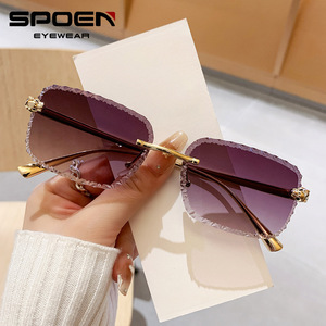 SPOEN <b>Rimless</b> Gradient <b>Sunglasses</b> UV400 <b>Rectangle</b> Women Fashion Driving Sun Glasses - Product Image 2