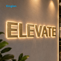 Huruf Saluran LED Backlit Cermin Emas Titanium Stainless Steel Custom 3D Halo Lit Sign Logo untuk Signage Bisnis Toko
