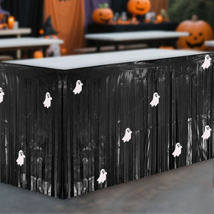 Falda de mesa de hilo de seda con diseño de Halloween DIY, con arañas y borlas, para decoración de mesa de fiesta - Product Image 5