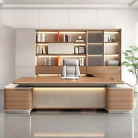 Meubles de bureau de luxe modernes Bureau de direction en bois en forme de L Grand bureau de PDG avec armoire latérale
