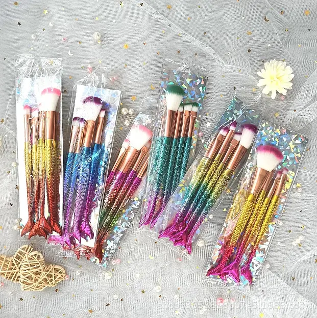 Promotional Gift 4pcs Gradient Rainbow Mermaid Makeup Brush Set Cosmetic Brushes