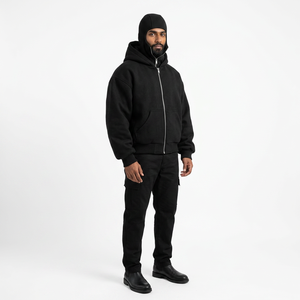 Streetwear 450 Gsm Fleece Full Face Zip Hoodie Custom Hip Hop Double Layer Heavy Weight Oversized Balaclava Hoodies for Men - Product Image 1