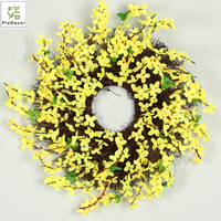 Guirlande de fleurs artificielles jaunes de type Forsythia et de jasmin d'hiver avec nœud pour la décoration de porte de maison pour les célébrations