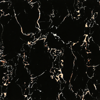 Carreaux de sol brillants antibactériens 600x600mm noir et or à motifs floraux et veines dorées pour la décoration d'appartements et de centres commerciaux