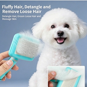 Spazzola districante per cani e gatti, pettine morbido per la rimozione del pelo e lo smacchiettamento, spazzola delicata per la rimozione del pelo in eccesso per animali domestici - Product Image 6