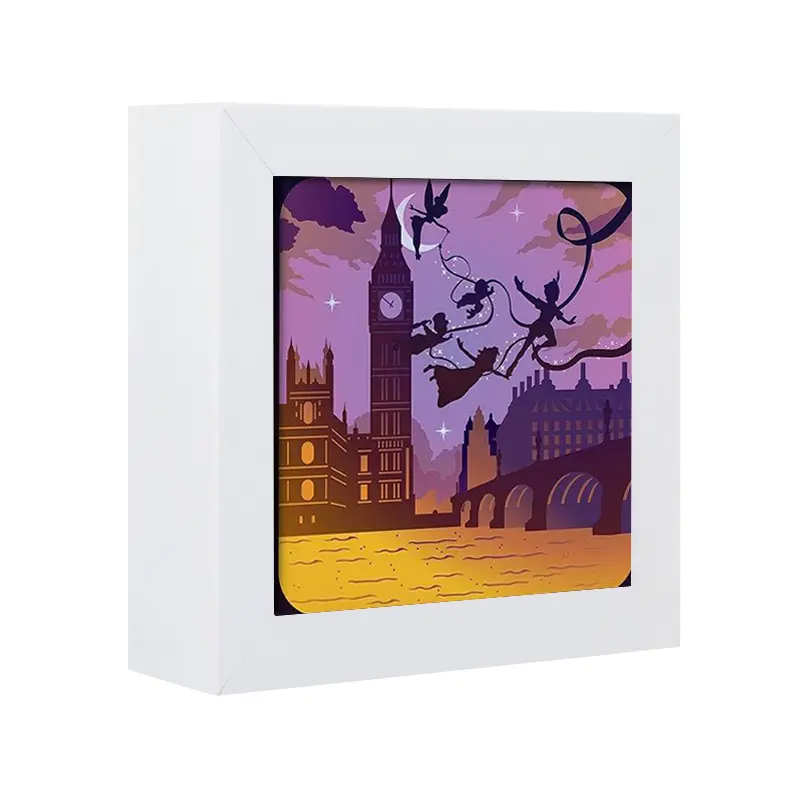 Drop Shipping 3D Led Light Box Peter Pan Cartoon Character Paper Cut Light Shadow Box Frames lampada tagliata in carta