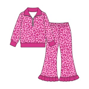 Conjunto de 2 piezas para niñas, estampado dividido, top de manga corta y pantalones de pierna ancha, gran éxito de ventas - Product Image 4
