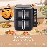 Friteuse à air double 5,5 L, 2 friteuses indépendantes avec synchronisation intelligente, 1750 W, 8 fonctions en 1, antiadhésive, compatible lave-vaisselle, friteuse à air double