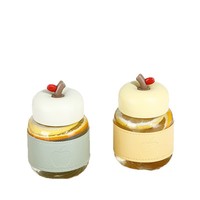 En stock – Tasse en verre de petite capacité, élégante mini-tasse à lait de soja avec couvercle hermétique, style moderne et minimaliste (motif pomme)
