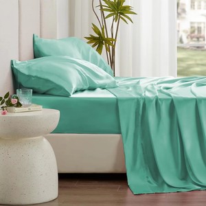 Parure de draps de luxe en satin de soie 100% pour lit King Size, 400 fils, toucher soyeux, poches profondes, <span class=keywords><strong>1</strong></span> <span class=keywords><strong>drap</strong></span> plat, <span class=keywords><strong>1</strong></span> <span class=keywords><strong>drap</strong></span>-<span class=keywords><strong>housse</strong></span>, 2 taies d'oreiller - Product Image 6