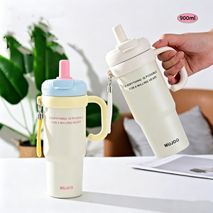 Gobelet isotherme en acier inoxydable de 900 ml avec poignée, sangle et couvercle à paille – Tasse à eau portable pour voiture et voyage - Product Image 5