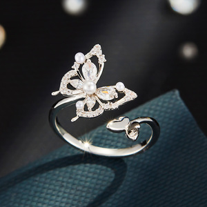 Butterfly Ring Gold Micro Paved Zircon Adjustable Openwork Design For Party Jewelry - Product Image 4