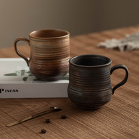 Ensemble de 4 tasses à café en grès de 10,8 oz, motif rustique uni, glaçure réactive mouchetée, compatibles lave-vaisselle et micro-ondes, pour café et thé