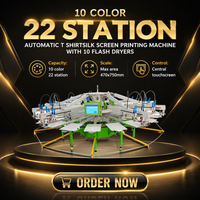 Máquina de Serigrafía Automatizada de 10 Colores y 22 Estaciones, Secador Flash de 6KW X10, 220V/380V, Directo de Fábrica