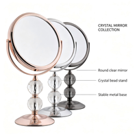 Fournisseur de miroirs cosmétiques OEM ODM, miroir de maquillage double face haut de gamme en or rose avec perles de cristal, prix d'usine en gros