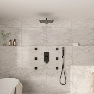 American Style 12-inch Wall-<b>Mounted</b> 304 Stainless Steel Water-powered LED Digital Display Rainfall Shower Head Matte Black BXW-0 - Product Image 5