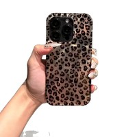 Coque de téléphone rigide électroplaquée à imprimé léopard pleine surface pour 17 Pro Max ; Antichoc pour modèles 16/15/14 Pro ; Tendance