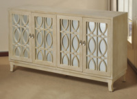 Meuble TV vintage à 3 portes en bois massif écologique avec miroir, meuble d'appoint pour le salon
